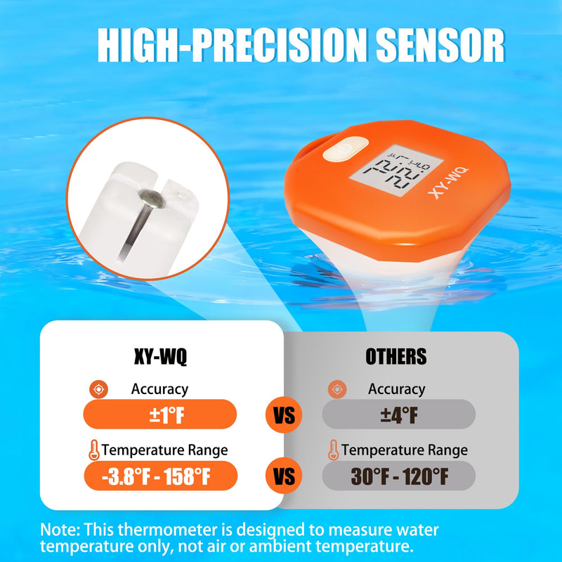XY-WQ Digital Pool Thermometer with Safety Rope, Floating Water Thermometer with Large LCD Display, Easy-to-Read Big Numbers, IPX8 Waterproof for Swimming Pools, Spas, Hot Tubs & Aquariums
