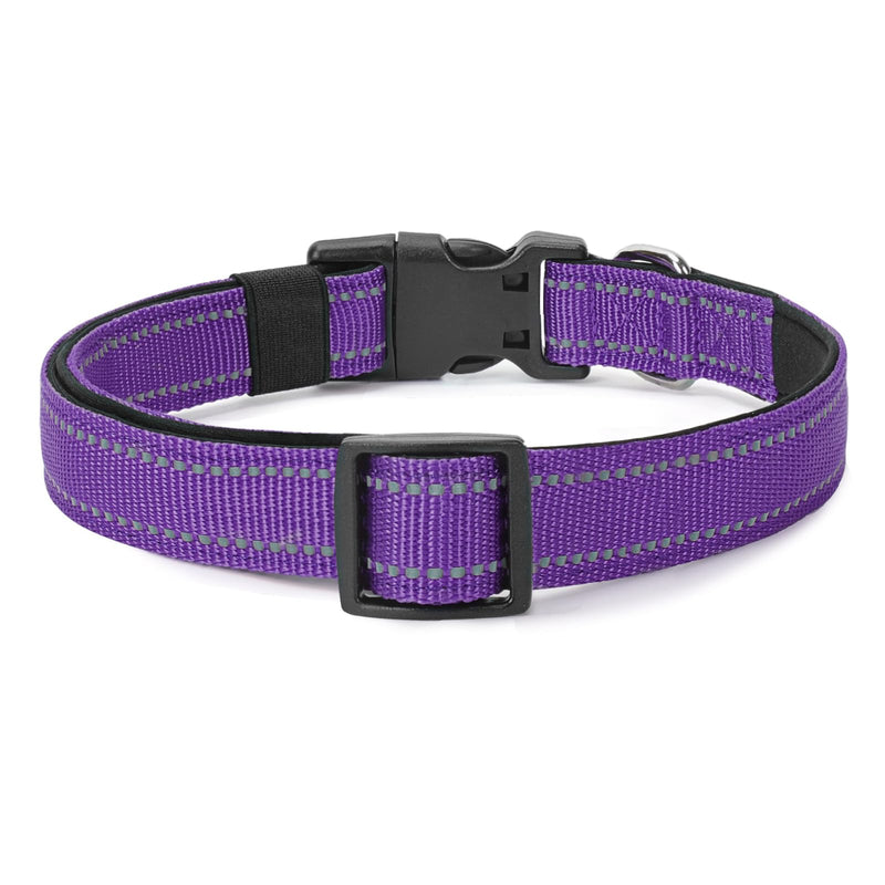 Reflective Dog Collar Padded with Soft Neoprene Breathable Quick Release Basic Dog Collars for Medium Dogs Purple Girl M:width 3/4"neck 14-20.5" - BeesActive Australia