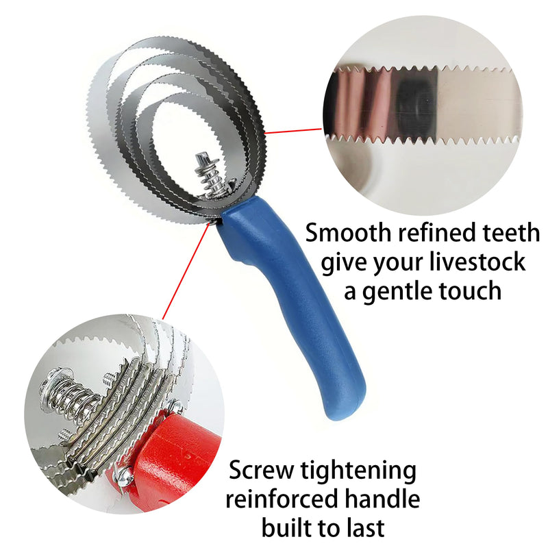 2 Packs Horse Curry Comb, Stainless Steel Grooming Comb with Soft Touch Grip, 4 Rings Spring Grooming Brushes for Horses, Cows, Dogs, Sheep (Blue) Blue - BeesActive Australia