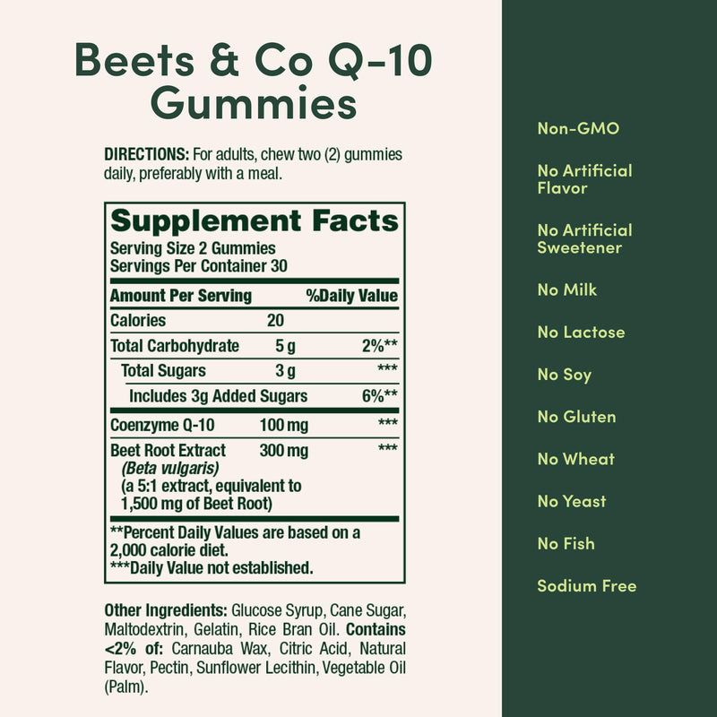 Nature's Bounty Beets & Co Q-10 Gummies for Heart Health, Coenzyme Q10, Beet Root Extract, Supports Healthy Circulation and Heart Function, Cellular Energy Production, Raspberry Flavor, 60 Gummies 60 Count (Pack of 2)