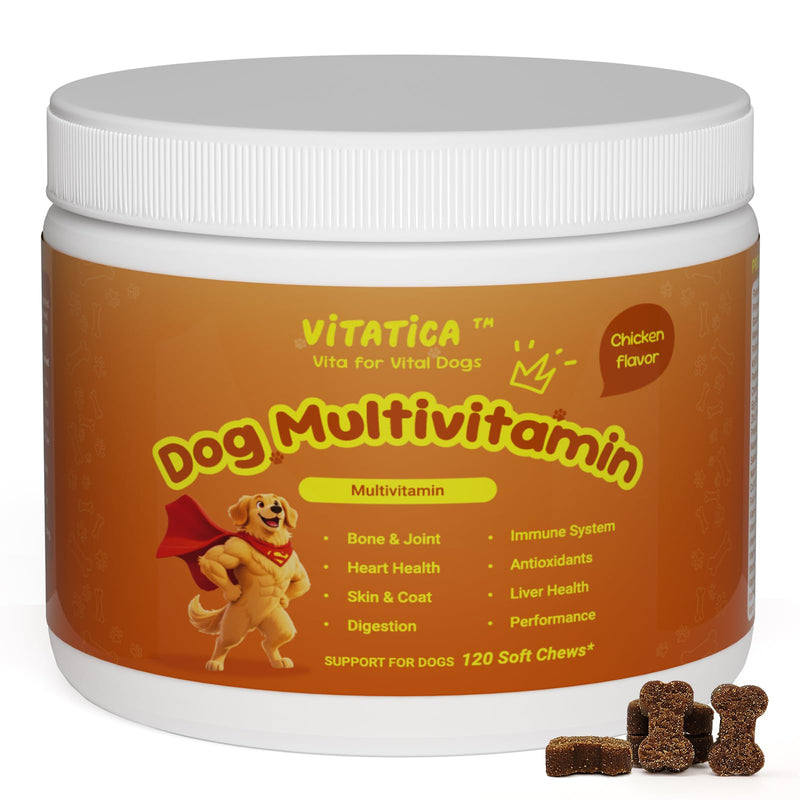Multivitamin for Dogs - All-in-One Daily Supplement | Supports Joint, Heart, Skin, Digestion, Immune System & Liver Health (120 Chews Chicken)