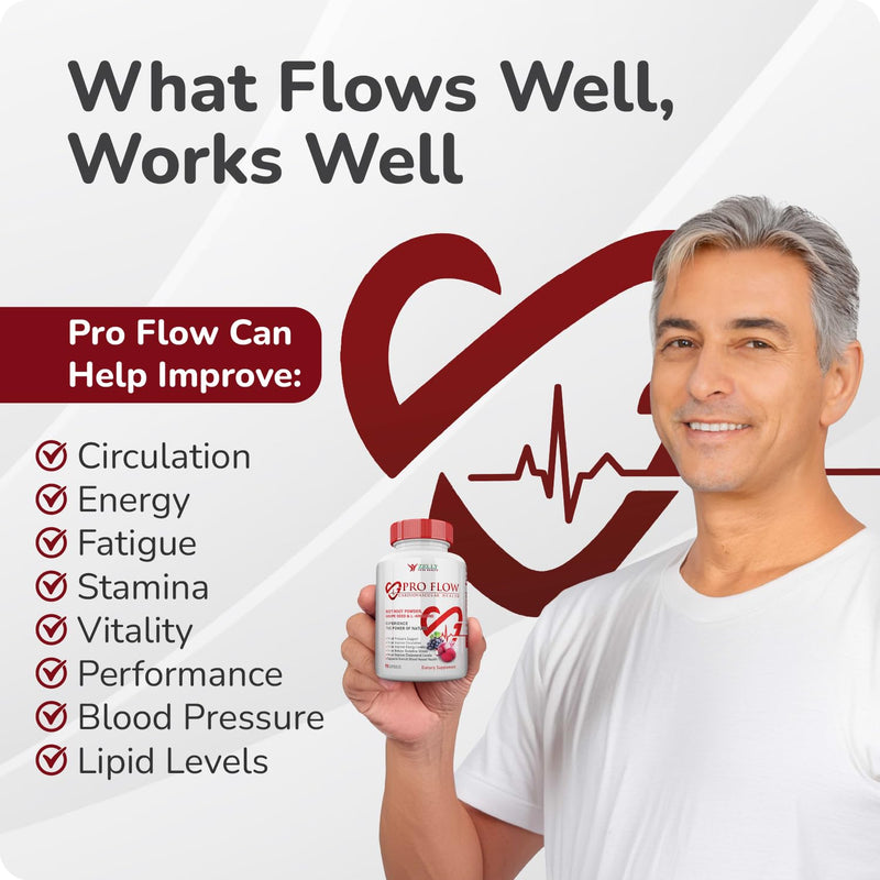 Pro Flow Circulation Support Supplement – 90 Beet Root Capsules with Grape Seed Extract, L-Arginine, Vitamins B12, beet root extract capsules, Blood Circulation Supplement - 90 Capsules