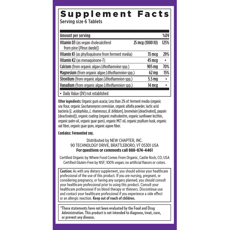 New Chapter Bone Strength Tiny Tabs Organic Calcium, 120 Tiny Tabs | Plant-Based USDA Organic Calcium with Magnesium, Vitamin D3+K2 for Bone Health, Joint Mobility and Heart Support Unflavored 120 Count (Pack of 1)