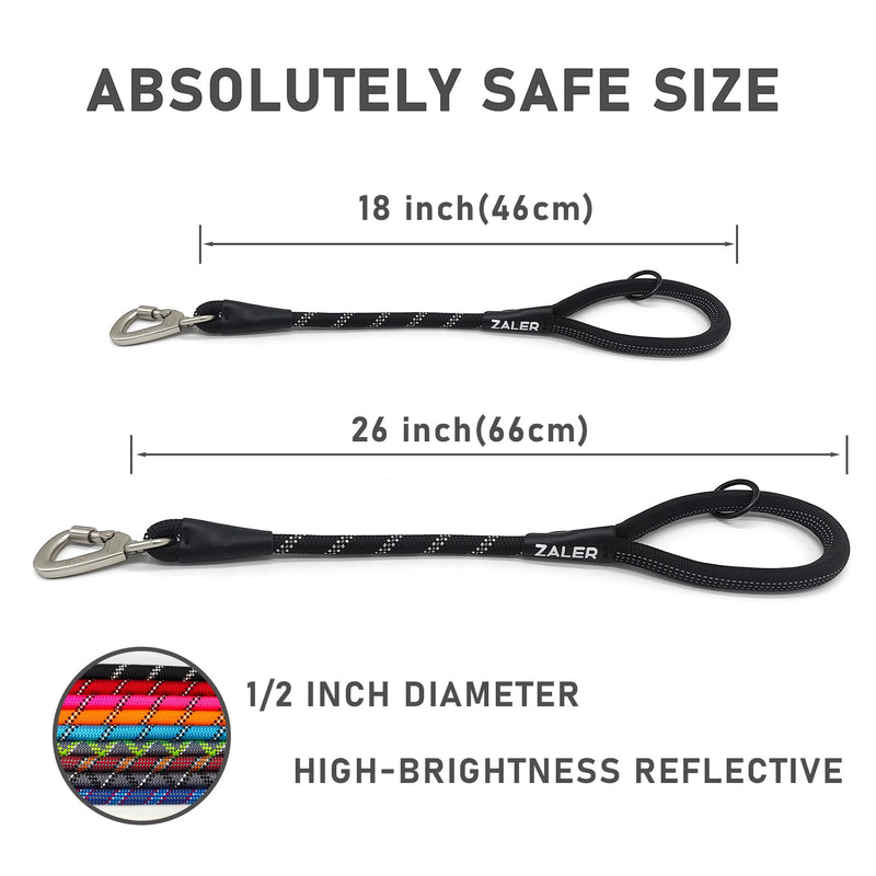 ZALER Short Dog Leash, 26 Inches Rope Traffic Leashes for Dogs, Reflective Dog Lead with O-Ring, Heavy Duty Pet Leash for Large and Medium Dogs (26'' Black) - BeesActive Australia