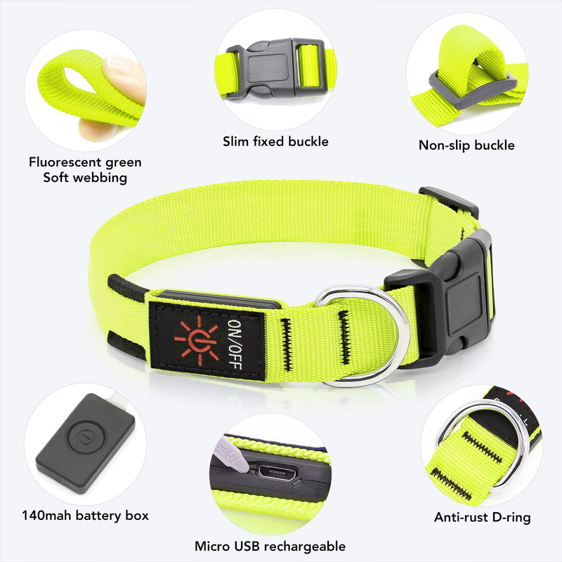 KOSKILL Luminous Dog Collar Rechargeable USB LED Dog Collar Waterproof Luminous Dog Collar Adjustable Super Bright for Medium Large Dogs (Green, M) Green - BeesActive Australia
