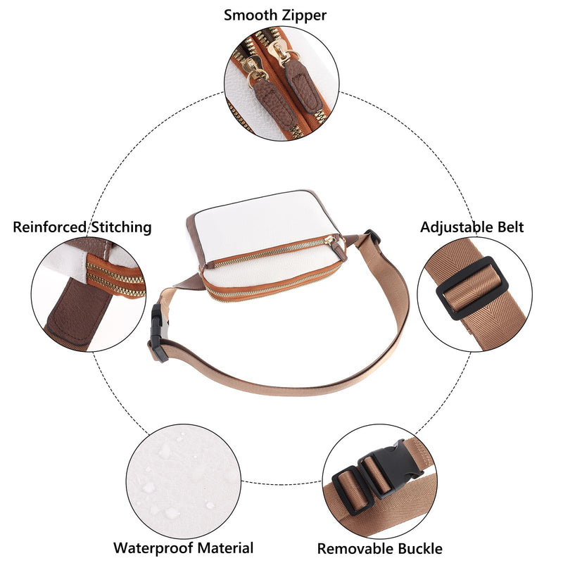 Ovida Leather Belt Bag for Women Fashion Fanny Packs Small Crossbody Waist Bag with Adjustable Strap for Travel Running Outdoor Hiking(Beige&Brown) Beige&Brown