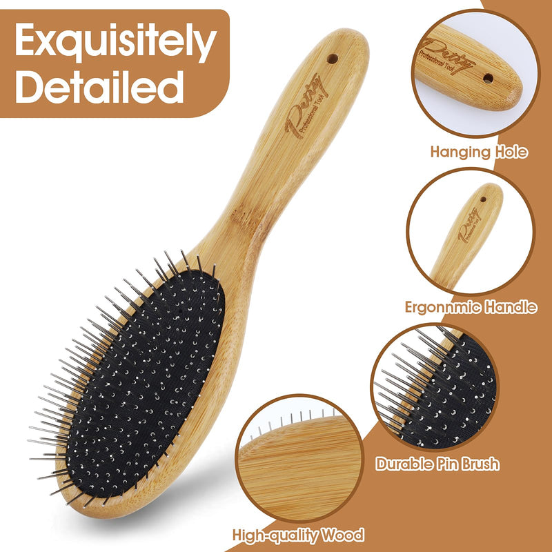 Dog Pin Brush, Airbag Grooming Wooden Comb Pet 20mm Stainless Steel Round Pin Slicker Brush with Bamboo Handle for Removing Shedding Tangles Dead Undercoat - BeesActive Australia
