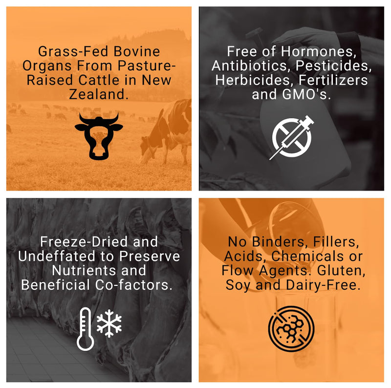 Bovine Organ Powder, Grass Fed Beef Organ Complex with Liver, Heart & Kidney, Primal Multivitamin Whole Food Supplement with Heme Iron, Vitamin A, B12, Folate, Selenium & Zinc, 90g