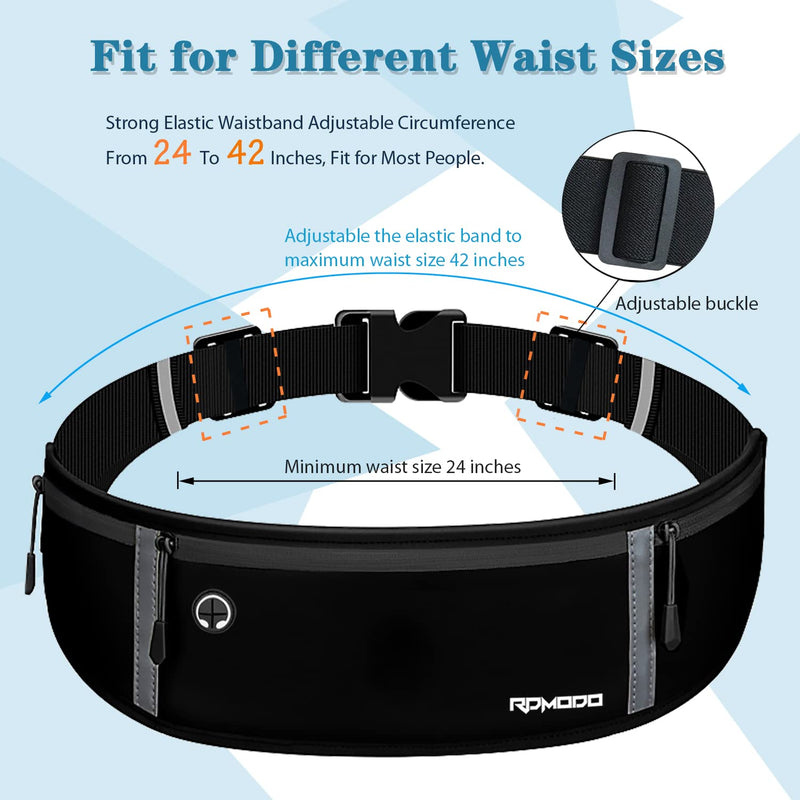 Running Belt Women Men, Fanny Pack Waist Bag, Phone Holder for Running Workout Plus Size Waterproof Adjustable Belt Bag for iPhone 16 15 14 13 12 Pro Max Samsung 2 Pack (Pure Black+Black Green) 09 - 1*Pure Blk + 1*Black&Green