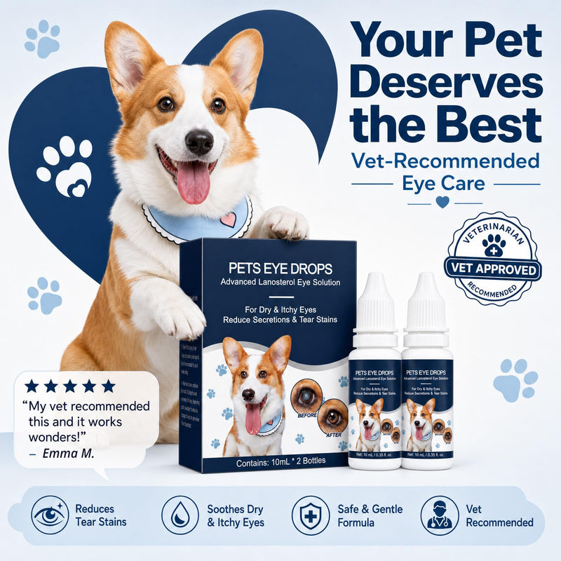 Dog Eye Drops for Dogs and Cats - Cataract Eye Drops with Lanosterol Formula, Pet Eye Wash for Cloudy Itchy Watery Goopy Eyes, Tear Stain Care, Infection Support, Pink Care, All Ages, 2 Pack 2 x 10ml