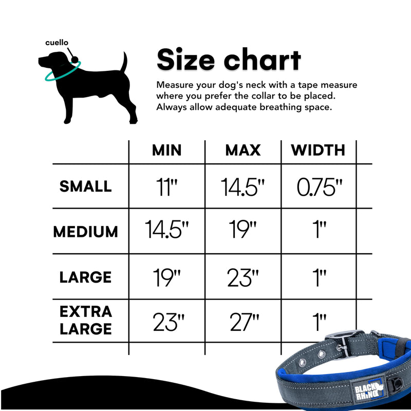 Black Rhino Reflective Dog Collar - Heavy Duty Adjustable Comfort Collar with Ultra Soft Neoprene Padding for All Breeds - Weatherproof, Lightweight Dog Collars for Large Dogs (Large, Blue/Grey) - BeesActive Australia
