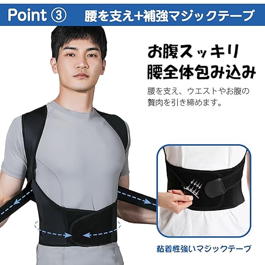 Smato Posture Support Belt, Hunchback Belt, Large Size, No Pain in the Armpits, For Men, Inconspicuous, Back and Stomach Area, Waist, Hips, Back Muscles, Shoulders, Freely Adjustable, Unisex (M) - BeesActive Australia