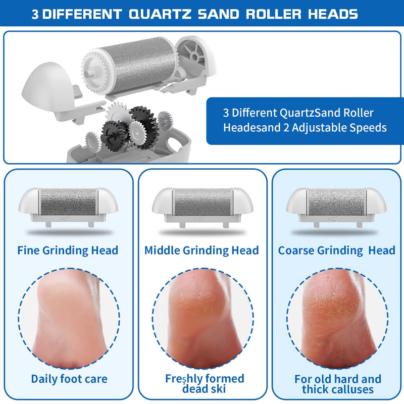 Electric Foot Callus Remover, Rechargeable Portable Electronic Foot File Pedicure Kits, Waterproof Foot Scrubber File, Professional Pedicure Tools, Foot Care for Dead Skin Ideal Gift, 3 Rollers Pink - BeesActive Australia