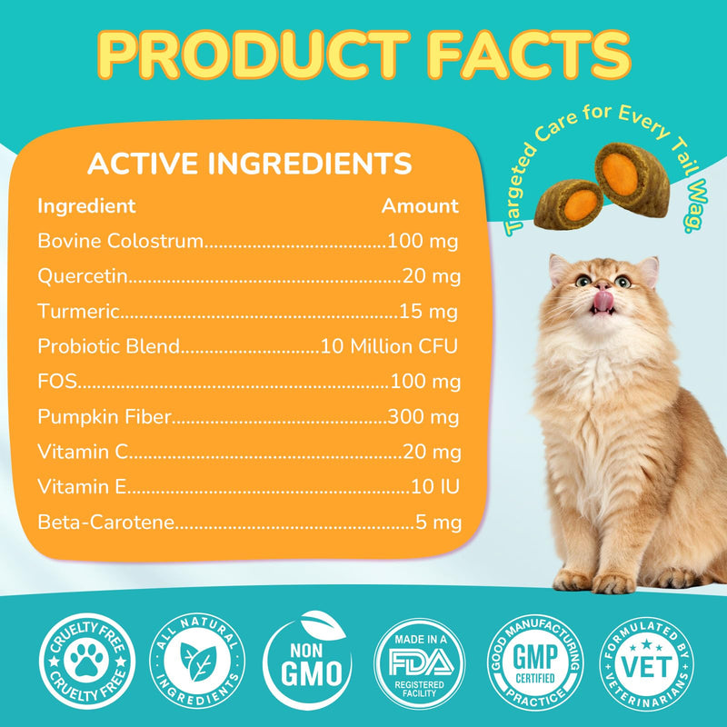Woyamay Cat Allergy Relief for Cats with Probiotics, 500 Crunchy Cat Probiotic & Allergy Chews, Cat Allergy Treats to Stop Itching & Scratching, Probiotics for Cats Support Gut Health, Chicken Flavor