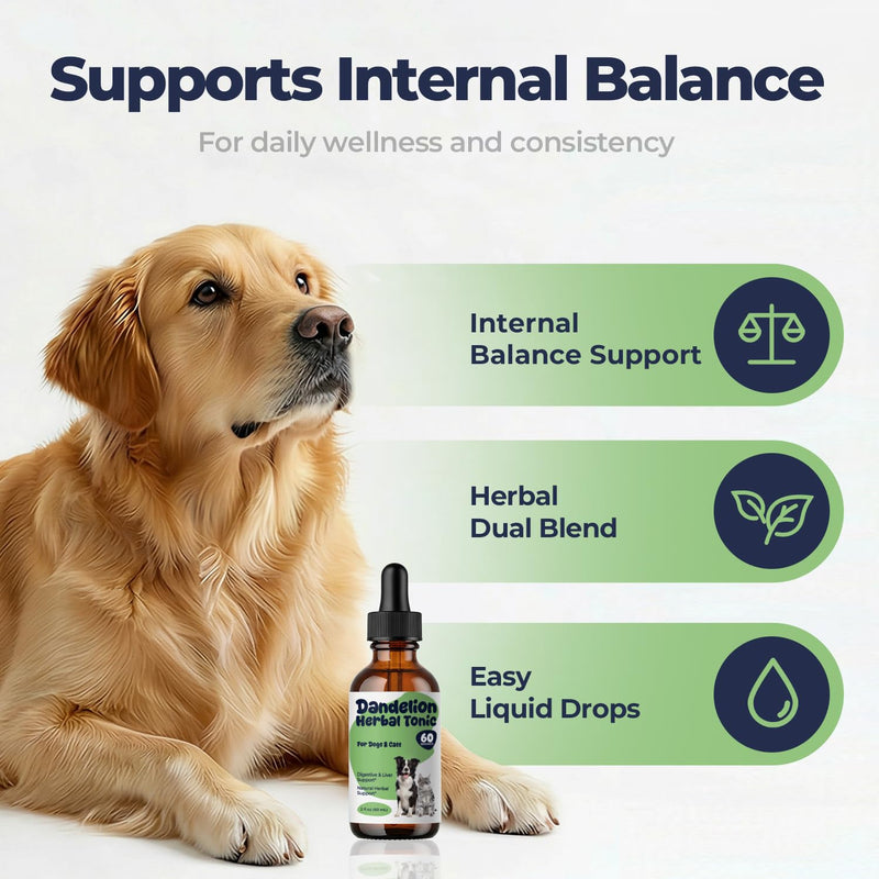 Dandelion Extract Drops for Dogs & Cats – Root & Leaf Herbal Support for Liver, Digestion & Fluid Balance, Daily Internal Balance Support, Liquid Pet Supplement, 2 fl oz