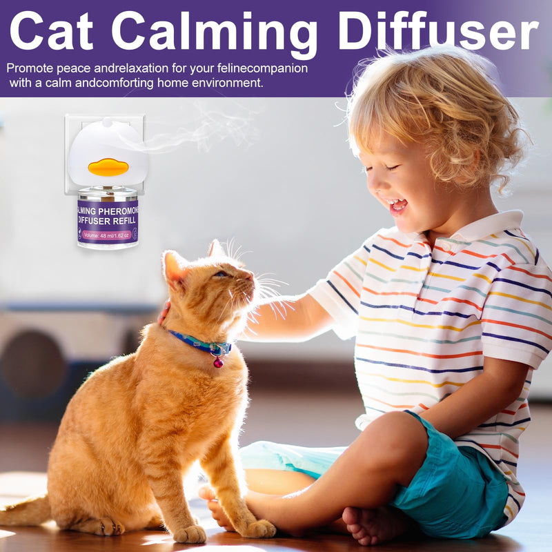 Cat Calming Pheromone Diffuser Kit, 1 Diffuser + 3 Refills (48ml Each), Natural Ingredients, Stress & Anxiety Relief for Cats & Kittens