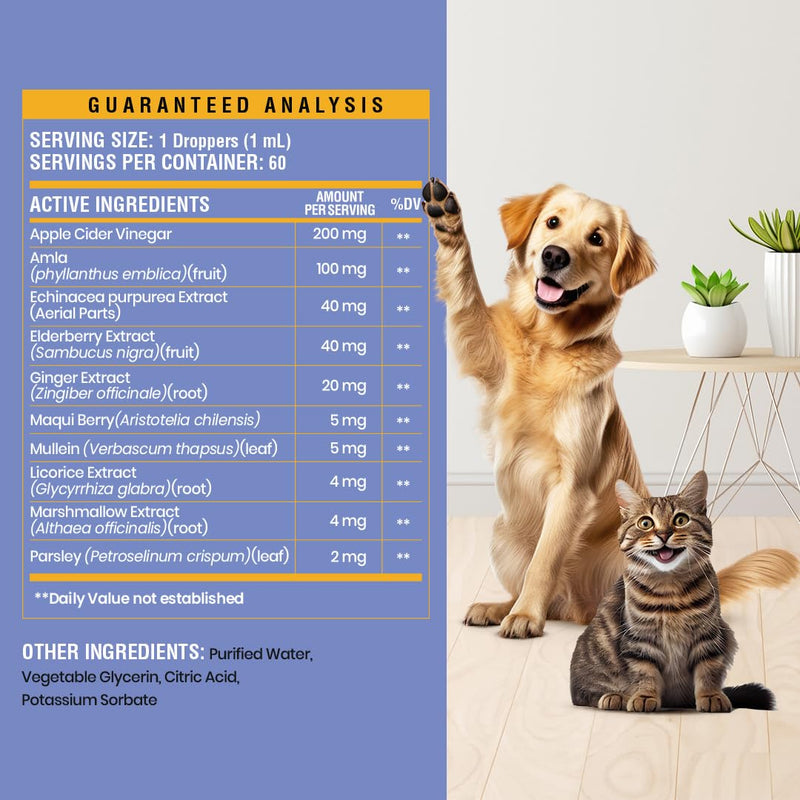 Kennel Cough Support for Dogs & Cats – Helps with Dry, Wet & Barking Cough – Herbal Pet Respiratory & Throat Support, Supports Breathing & Clear Airways – Natural Liquid Supplement – 2oz 2 Ounce