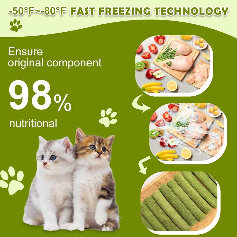 Freeze Dried Cat Grass Dental Sticks – Natural Teething Treats for Teeth Cleaning, Hairball Control & Digestion, Grain-Free Crunchy Snack (80g) Cat Grass Sticks (80g)