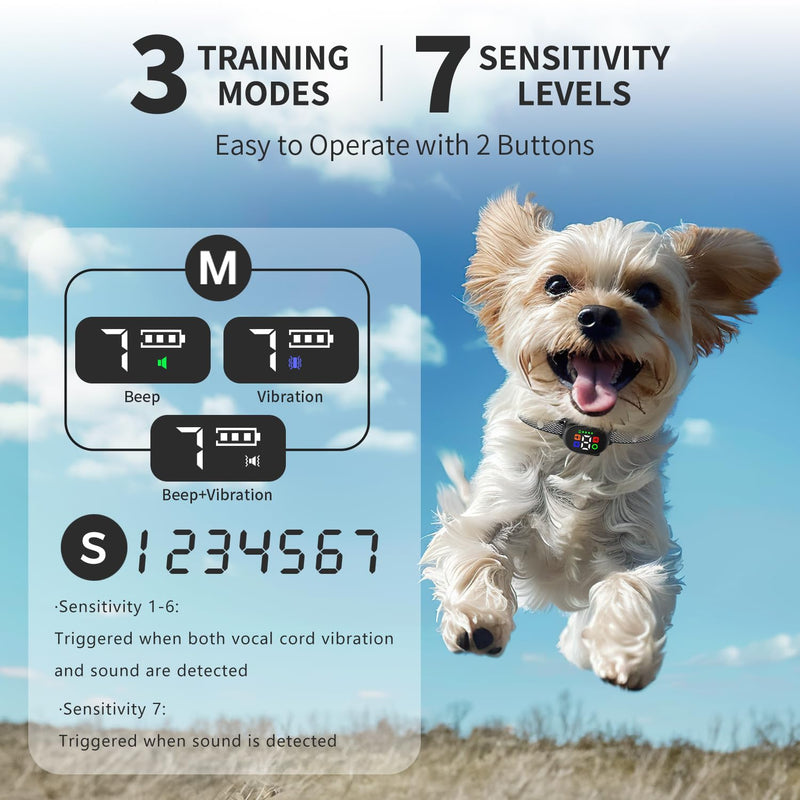 Bark Collar for Small Medium Dogs - Anti Bark Collar with 3 Effective Modes & 7 Sensitivity Levels, IP67 Waterproof & Rechargeable, Humane & Effective Barking Collar, Dark Black - BeesActive Australia