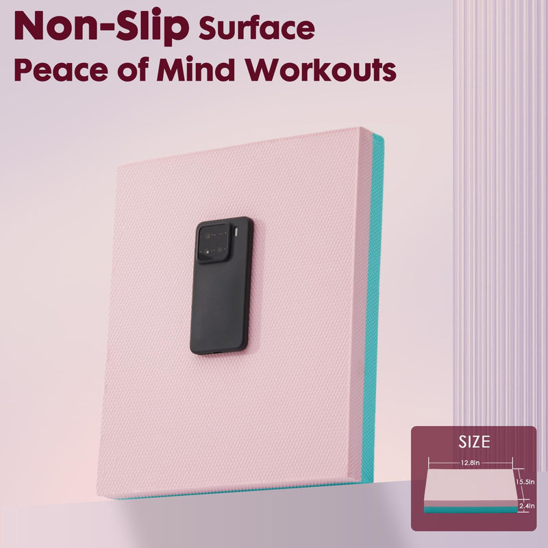 Balance Pad- High-Density Foam Cushion Mat for Yoga, Exercise & Fitness, Non-Slip Stability Trainer for Core Workouts, Thick Foam Balance Board (16x13x2.4 Inches) Pink & Light Blue