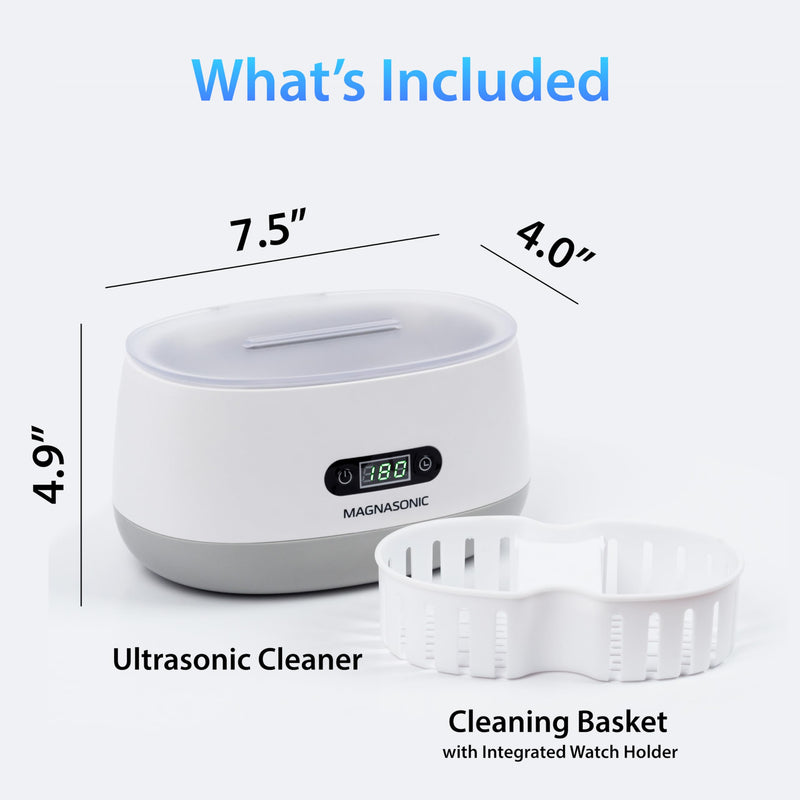 Magnasonic Ultrasonic Cleaner - 20oz Tank Ultrasonic Jewelry Cleaner & Ultrasonic Retainer Cleaner, Digital Timer, 5 Cleaning Modes for Glasses, Rings, Dentures, Tools, Aligners (UC22) Ultrasonic Machine White