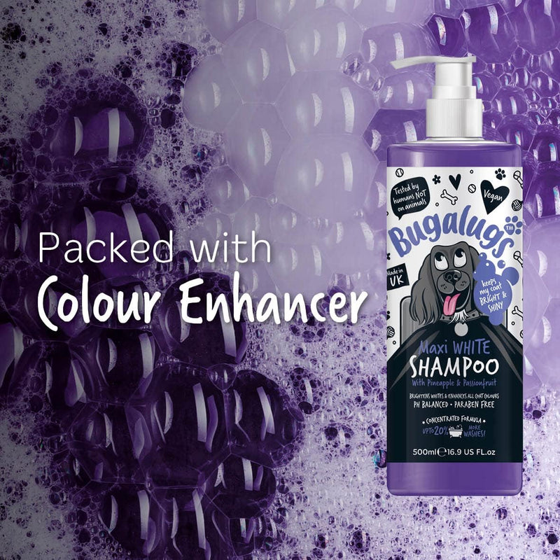 BUGALUGS dog shampoo Maxi White brightening dog shampoo with balanced pH value vegan all coat types 500 ml - BeesActive Australia