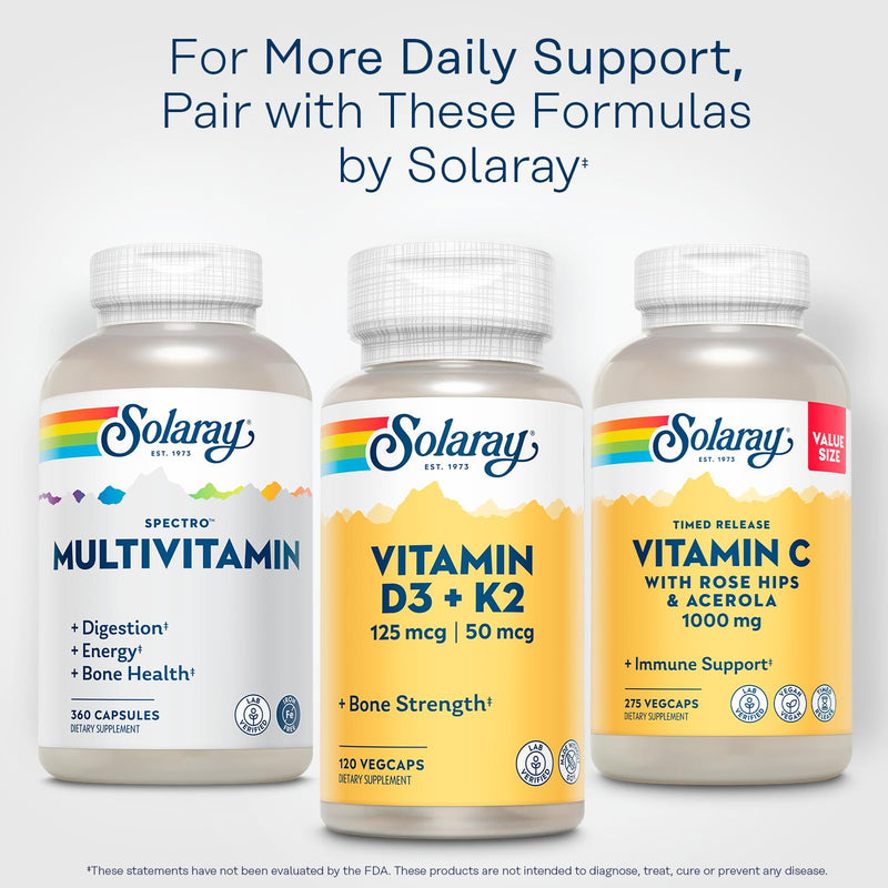 SOLARAY Spectro Multivitamin, Iron Free - Multi Vitamin w/Calcium, Magnesium, Energizing Greens, Digestive Enzymes - Digestion, Cellular Energy, Bone Health, Immune Support, 60 Servings, 360 Capsules 360 Count (Pack of 1)