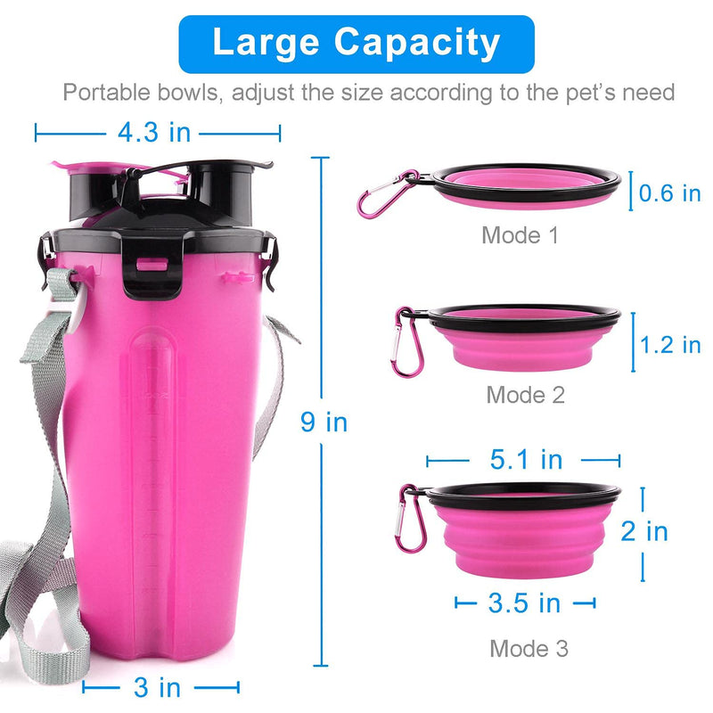 Guardians Dog Travel Water Bottle Collapsible Bowls, 2 in 1 Pet Food Container with Collapse Bowls, Outdoor Portable Water Bowls for Walking, Traveling, Camping and Hiking (Pink) Pink - BeesActive Australia