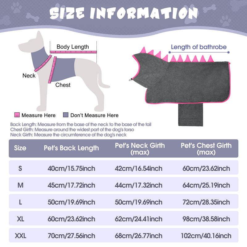 HezzLuv Dog Bathrobe Microfiber with Dinosaur Horn, Adjustable Dog Towel Extra Absorbent for Medium & Large Dogs, Easy to Put On Bathrobe for Dogs, Quick Drying (Grey Rose, M) Gray Rose - BeesActive Australia
