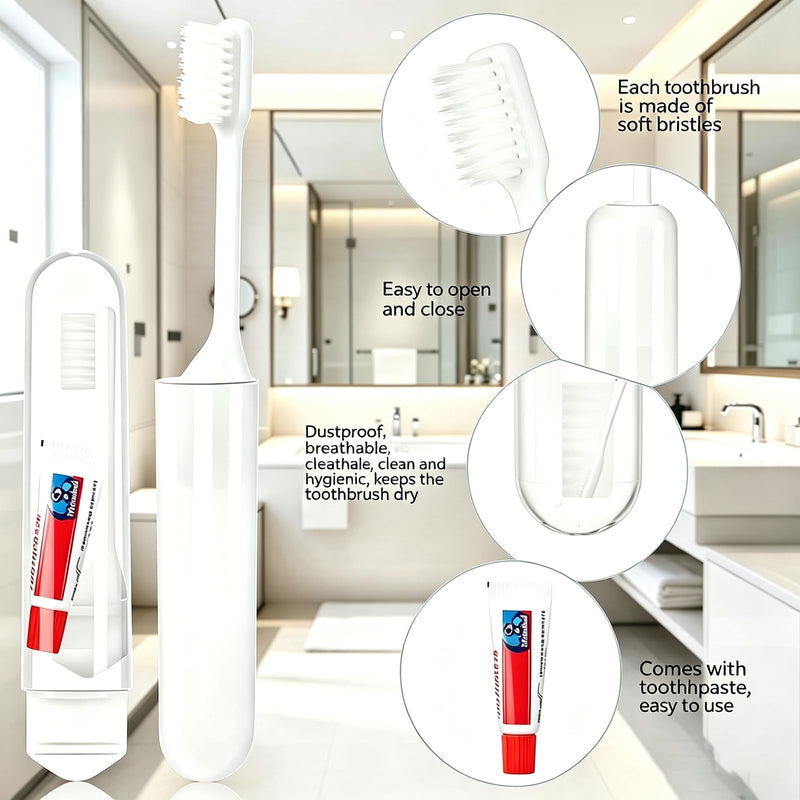 Mini Travel Toothbrush Set 6 Pack Foldable Mini Toothbrush with Toothpaste Portable Oral Care Kit for Business Trips Camping Hotel Flights