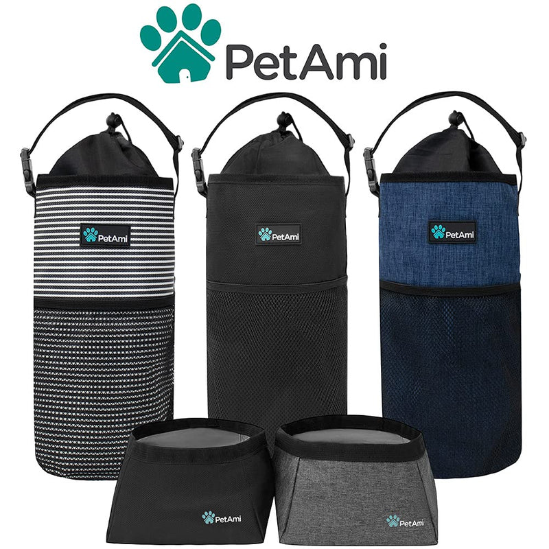 PetAmi Dog Food Travel Bag | Kibble Carrier for Dogs with Collapsible Dog Water Bowls Kit | Pet Food Travel Container Storage for Camping, Hiking Gear Accessories (Black, Grey) Food Bag & Collapsible Bowls Black & Gray - BeesActive Australia
