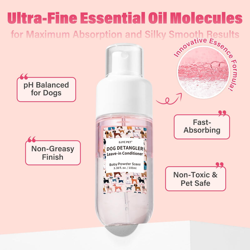 Dog Detangler & Dematting Spray - Leave-in Formula, Baby Powder Scent | Infused with Coconut Oil, Jojoba Oil, and Squalane for Easy, Tangle-Free Grooming - 3.38 fl. oz - BeesActive Australia
