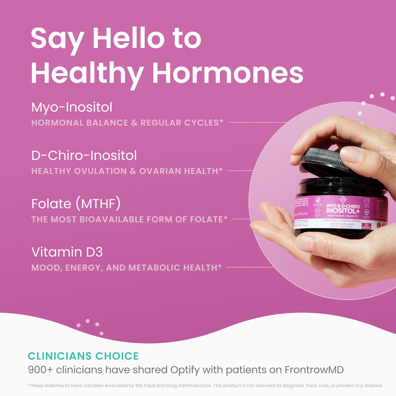 Optify Myo-Inositol & D-Chiro Inositol Supplement for Women | 40:1 Ratio Plus Folate and Vitamin D | Support Healthy Hormonal Balance, Regular Cycles, & Ovarian Health (2.22oz Powder (Pack of 1)) 2.22 Ounce (Pack of 1)
