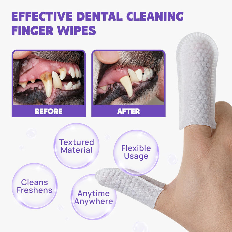 HICC Pet Teeth Cleaning Wipes for Dogs & Cats, Remove Bad Breath by Removing Plaque and Tartar Buildup No-Rinse Dog Finger Toothbrush, Disposable Gentle Cleaning & Gum Care Pet Wipes, 50 Counts Unscented 50 Count (Pack of 1) - BeesActive Australia