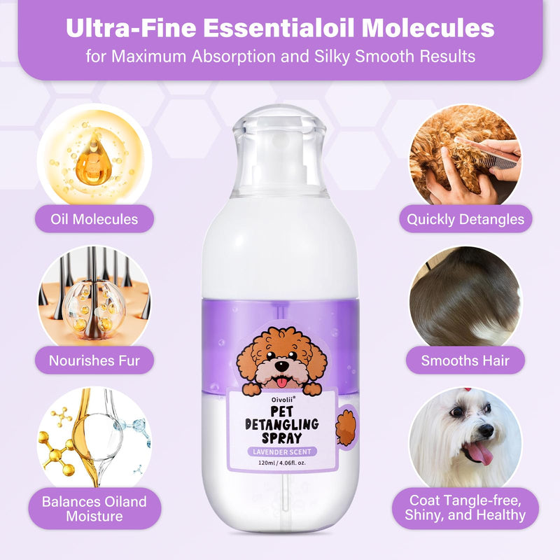 Dog Detangler Spray Dematting, Natural Dog Leave in Conditioner Spray for Grooming and Dog Mat Removal,Perfect for Doodles & All Coat Types,Lavender Scent - PawsPlanet Australia