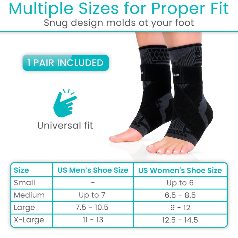 Vive Ankle Compression Sleeves with Straps - Brace for Women and Men - Support Wrap for Achilles Tendonitis, Sprains, Plantar Fasciitis, Pain Relief - 2 Pack (Large) Large - BeesActive Australia