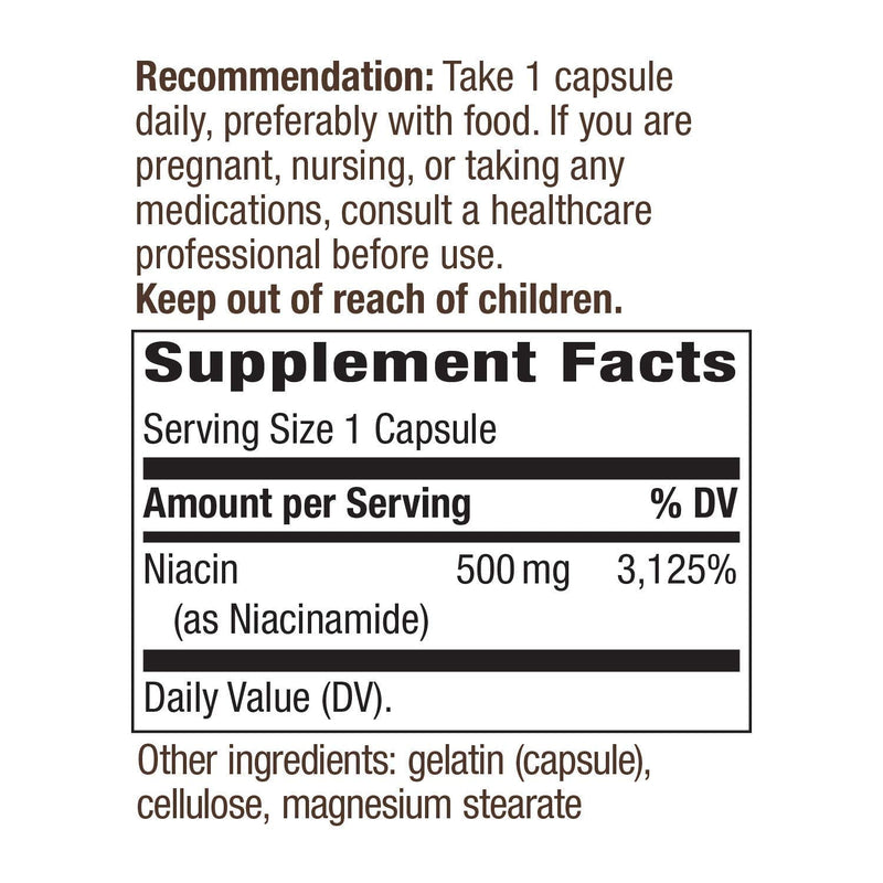 Nature's Way Niacinamide 500mg - 100 Capsules (4 Pack) Unflavored 100 Count (Pack of 4)