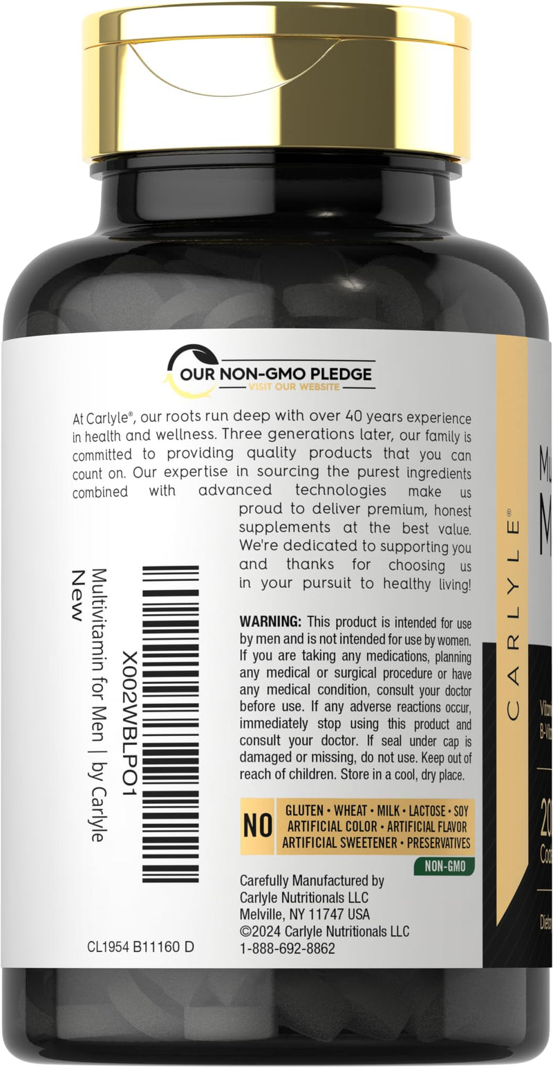 Carlyle Multivitamin for Men 50+ | 200 Count | with B Vitamins, Vitamin D, Magnesium & Zinc | Non-GMO, Gluten Free Supplement