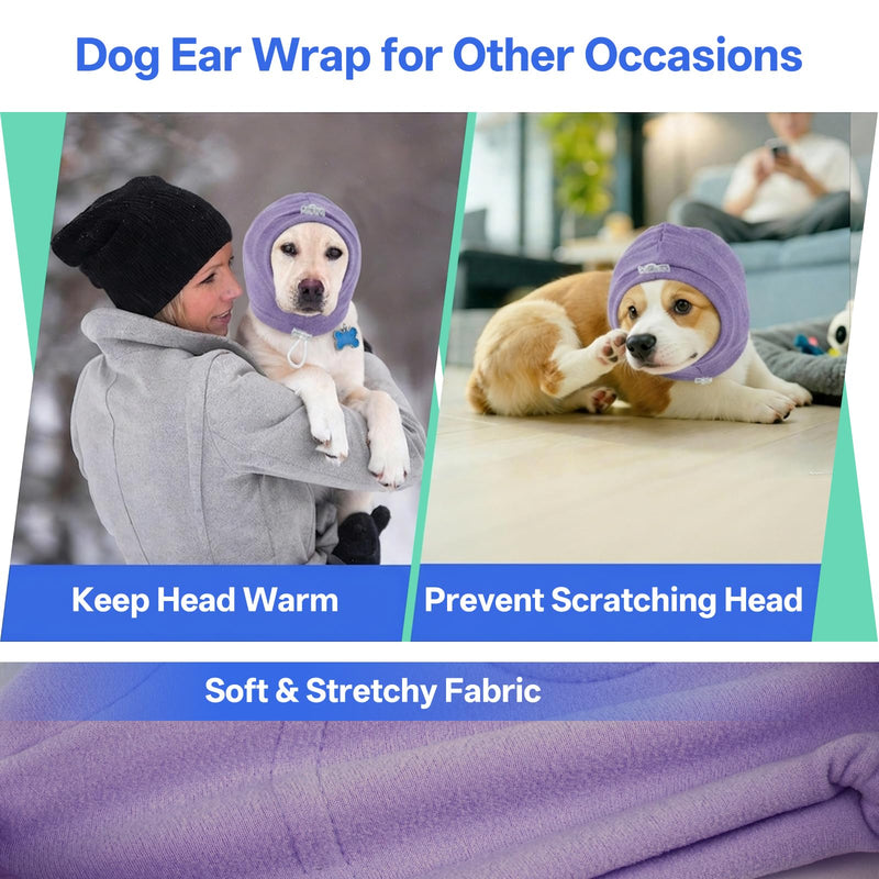 MIGOHI No Shake Ear Wrap for Dogs - Breathable Dog Ear Protection for Hematoma,Stop Shaking & Scratching,Dog Ear Muffs for Grooming, Calming Hoodie for Dogs Separation,Thunderstorms,L,Purple Purple Large