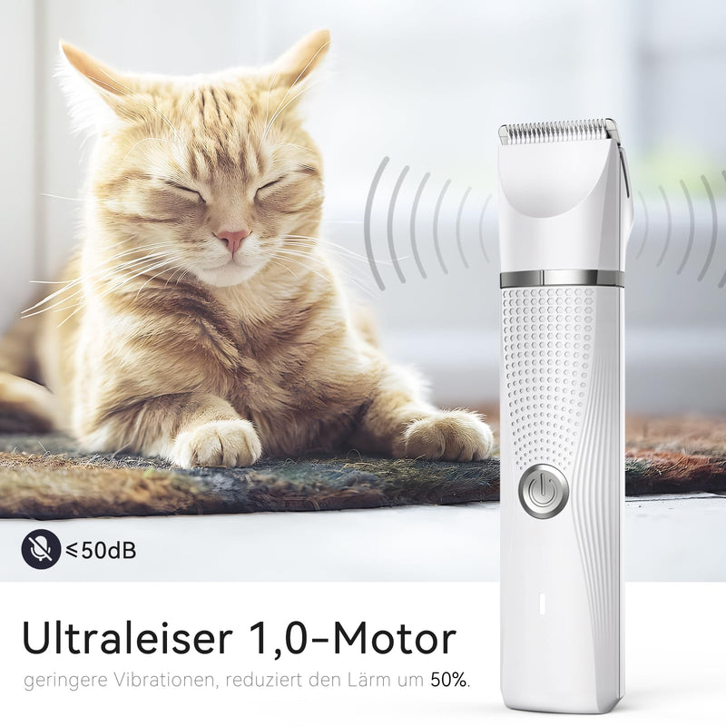 Bautrium Quiet Clipper Cat Set, Professional Hair Clipper for Cats, Dogs, Matted Fur, Paw Hair with Grooming Scissors & Comb, USB-C Charging White - BeesActive Australia