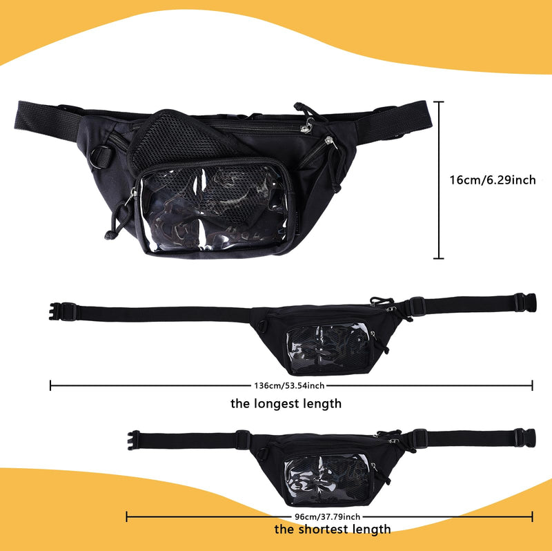 Ita Bag Fanny Pack Belt Bag Shoulder Bag with Pin Display for Travel Walking Running Hiking Cycling Stylish and Versatile Waist Pack (BLACK) Black