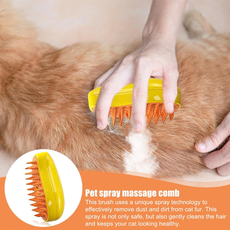 GOMETY Steamy Cat Brush, 3-in-1 Cat Steamy Brush, Cat Brush with Steam, Cat Brush with Water Tank, Cat Brush Long Hair Cat Brush Short Hair Spray Cat Brush for Cats (Yellow) - BeesActive Australia