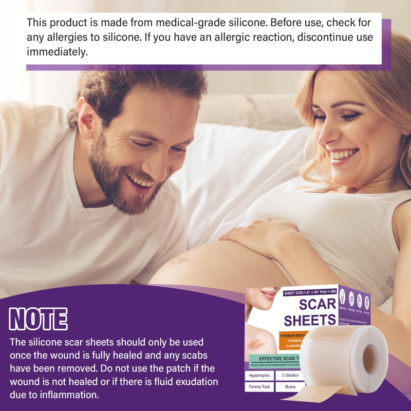 Silicone Scar Sheets,Silicone Scar Tape,Silicone Scar Removal Strips for Surgical,C-Section,Tummy Tuck,Keloid Scars (1.6"X 59" Roll-1.5M) Keloid Bump Removal 1.5M - BeesActive Australia