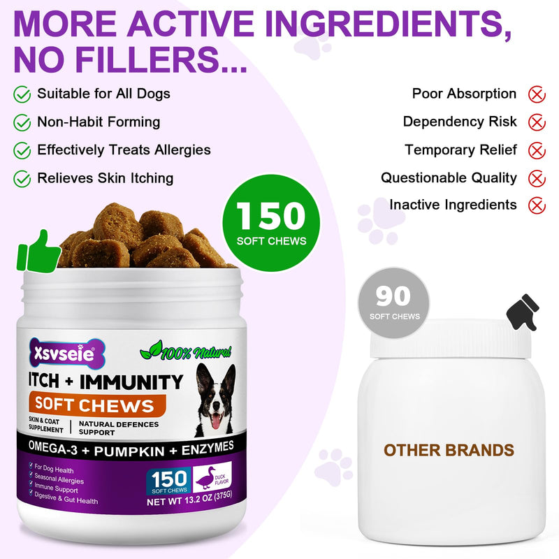Dog Allergy Relief Treats(150 Chews) - Itchy Dog Skin Relief, Anti Itch Chews for Dogs - Soothe Itchy Skin, Paws, Eyes, Ears - Stop Itching, Licking, Scratching for All Breeds and Sizes 1