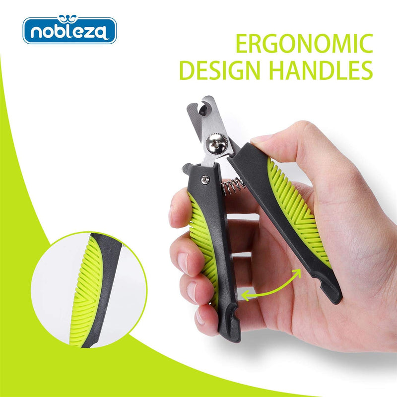 Nobleza Pet Nail Clippers Professional Claw Scissors for Dogs and Cats, Stainless Steel Claw Clippers High Quality, Claw Care Nail Clippers with Safety Protection, Safety Lock and Nail File Dark Gray & Green - BeesActive Australia