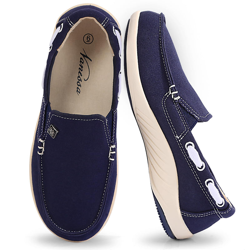 Womens Slip On Shoes - Canvas Casual Loafers Shoes with Arch Support 10 Navy