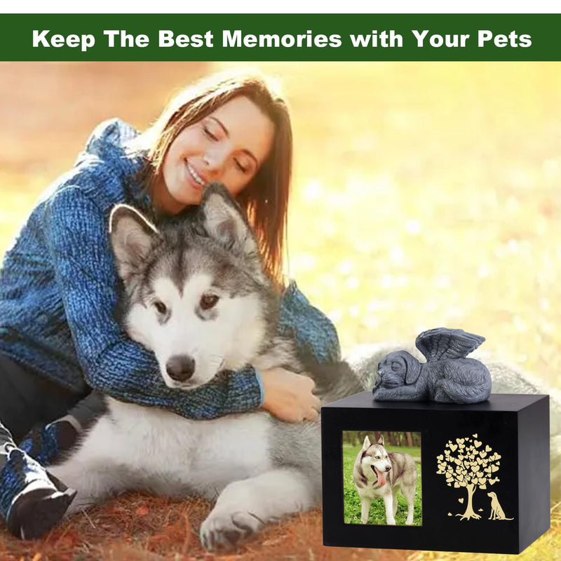 woodurn Pet Ash Box for Dogs, XLarge Wooden Urns for Funeral, Cremation Urns with Photo Frame, Memorial Box with Black Flannel Lining, Memorial Gift for Lost Pets - BeesActive Australia