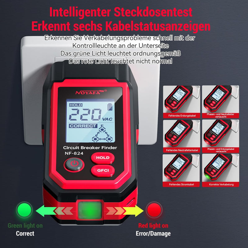 NOYAFA NF-824 Circuit Breaker Finder Tool with 3 Accessories &GFCI Outlet Tester