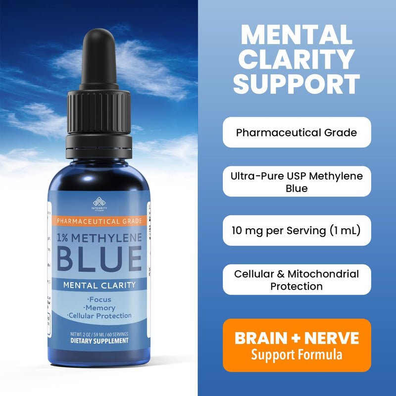 Methylene Blue Drops 1% Solution – Methylene Blue Pharmaceutical Grade, High Purity Water-Based Formula | 60ml Dropper Bottle (1-Pack) | Lab Tested & Made in USA