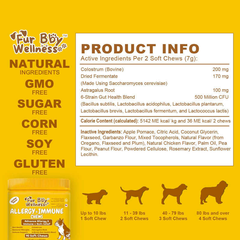 Allergy & Immune Support for Dogs Anti-Itch - Provide Seasonal Allergy Relief, Dog Probiotics for Itchy Skin, Ears, Eyes, and Stops Paw Licking - 90 Soft Chews